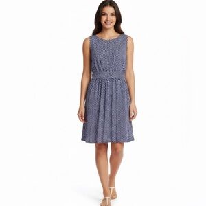 𝅺Joe Fresh Spring Summer Midi Sun Dress White Blue Design Pattern Woman Large